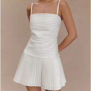 Rylee Multi Pleat Mini Dress - White - Meshki